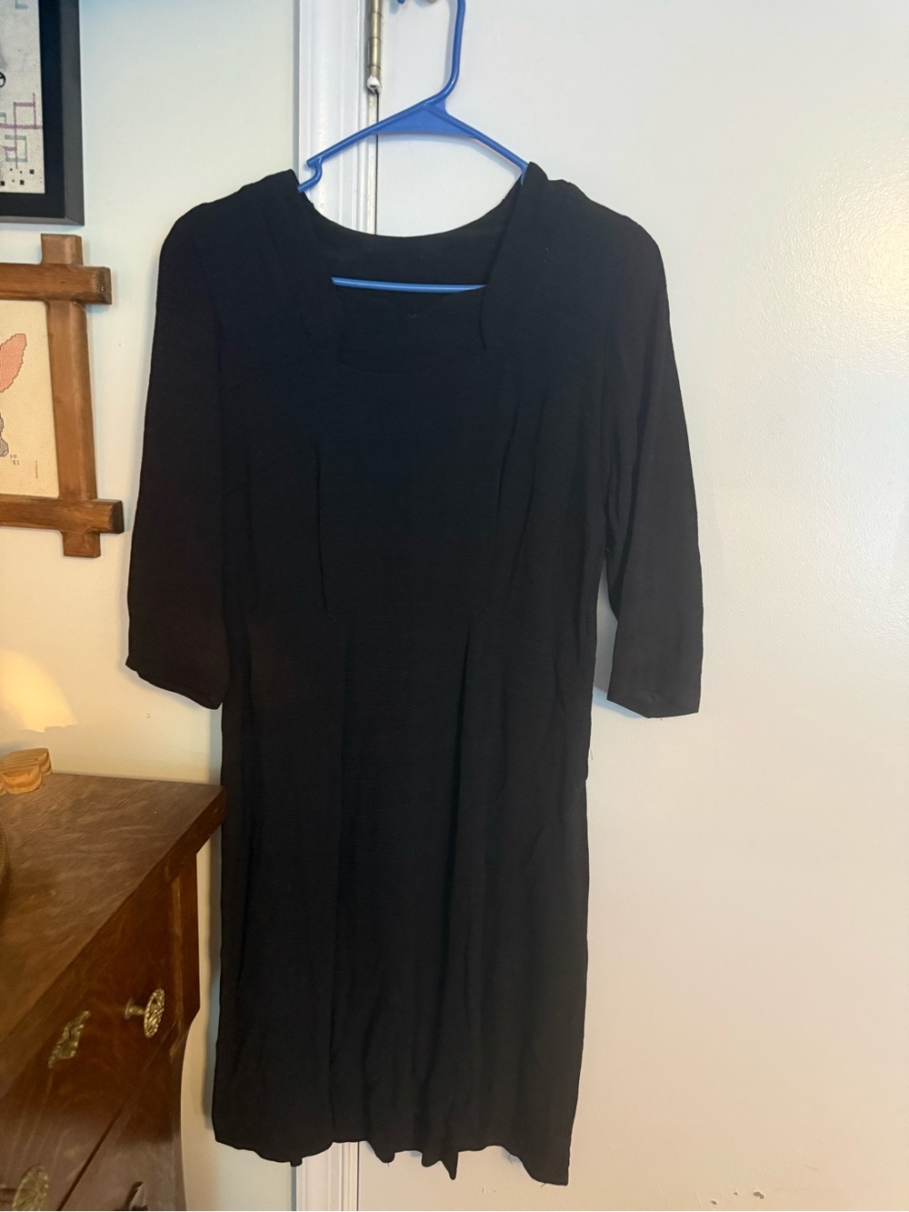 1940’s or 1950s vintage Form & Fit brand, Black 3/4 length sleeve dress